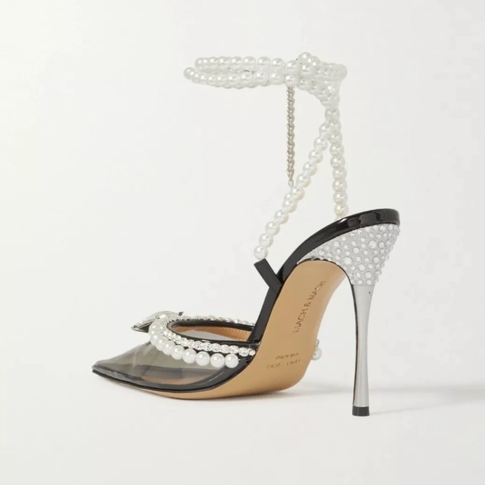 MACH & MACH NEW Diamond Of Elizabeth PVC Patent Leather Pearl Heels Size 10 US - Picture 4 of 10